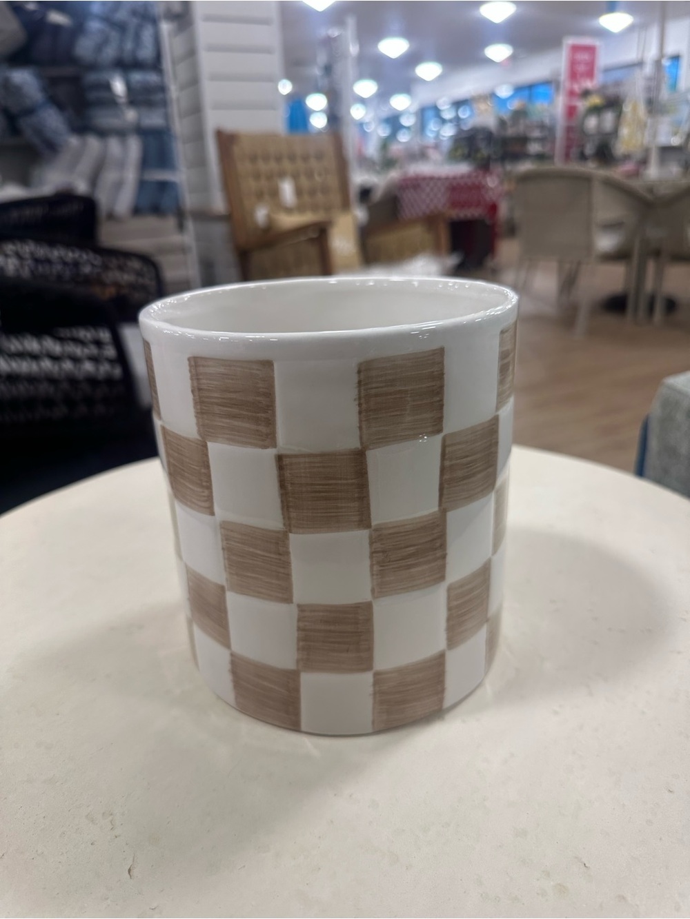 Ceramic Checkered Utensil Holder - White & Tan